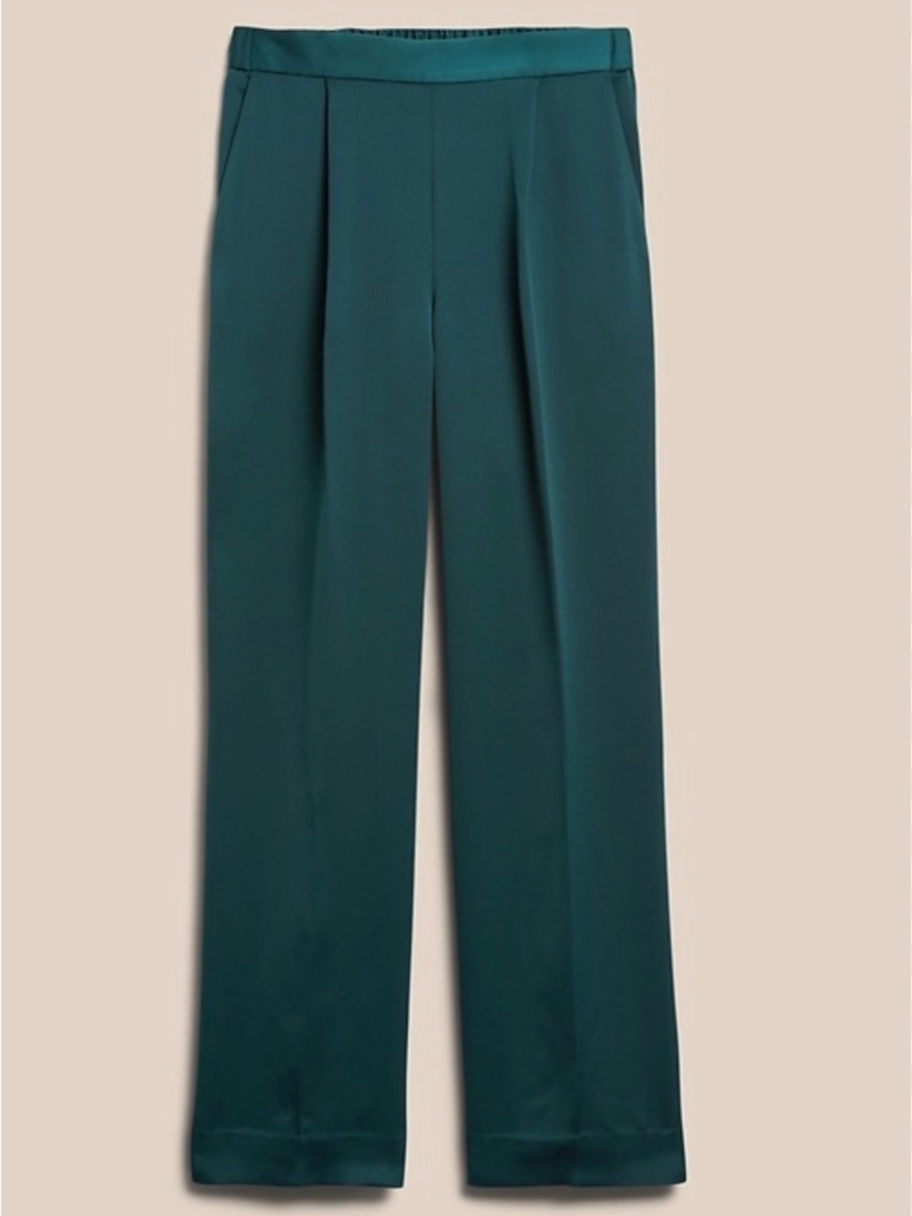 NWT Banana Republic XS Dark Teal Satin Wide Leg Pleated Pull-On Trousers Flowy
